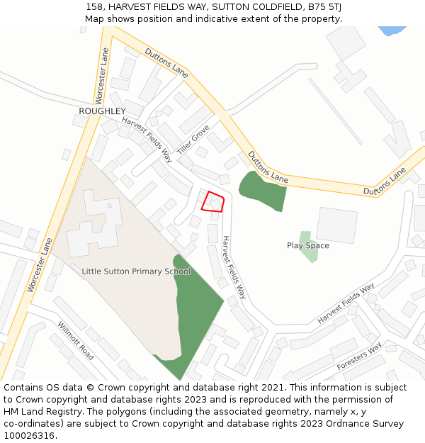 158, HARVEST FIELDS WAY, SUTTON COLDFIELD, B75 5TJ: Location map and indicative extent of plot