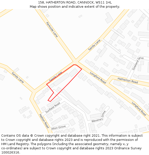158, HATHERTON ROAD, CANNOCK, WS11 1HL: Location map and indicative extent of plot