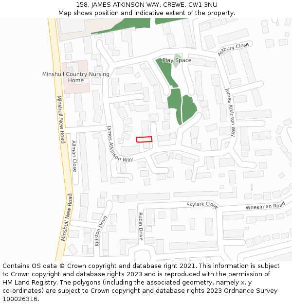 158, JAMES ATKINSON WAY, CREWE, CW1 3NU: Location map and indicative extent of plot