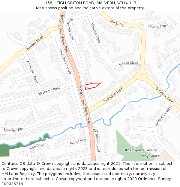 158, LEIGH SINTON ROAD, MALVERN, WR14 1LB: Location map and indicative extent of plot