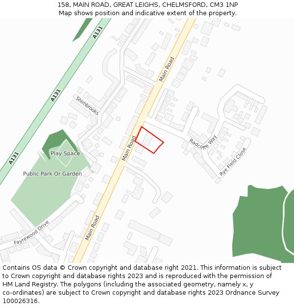 158, MAIN ROAD, GREAT LEIGHS, CHELMSFORD, CM3 1NP: Location map and indicative extent of plot