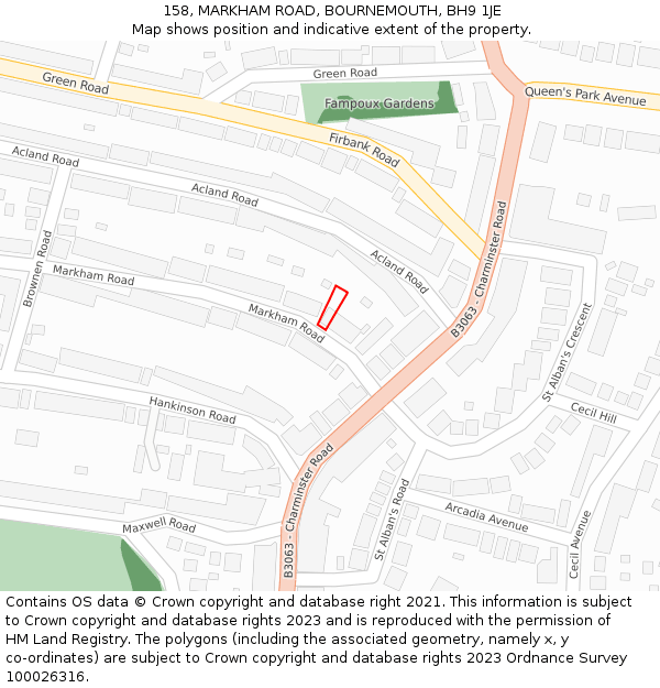158, MARKHAM ROAD, BOURNEMOUTH, BH9 1JE: Location map and indicative extent of plot