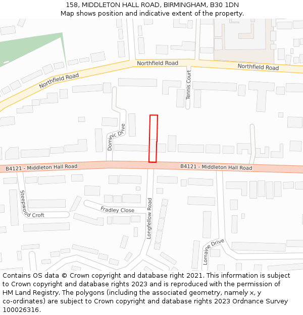 158, MIDDLETON HALL ROAD, BIRMINGHAM, B30 1DN: Location map and indicative extent of plot