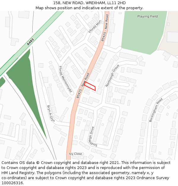 158, NEW ROAD, WREXHAM, LL11 2HD: Location map and indicative extent of plot