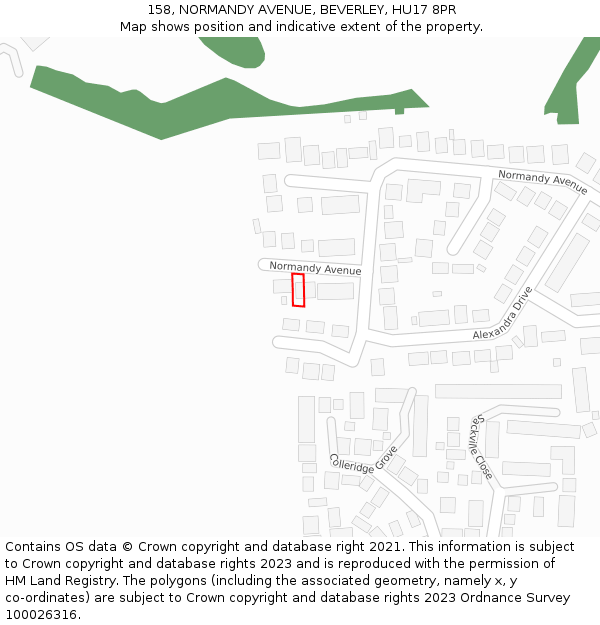158, NORMANDY AVENUE, BEVERLEY, HU17 8PR: Location map and indicative extent of plot