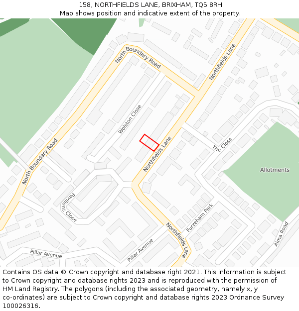 158, NORTHFIELDS LANE, BRIXHAM, TQ5 8RH: Location map and indicative extent of plot