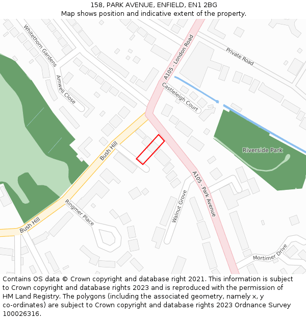158, PARK AVENUE, ENFIELD, EN1 2BG: Location map and indicative extent of plot