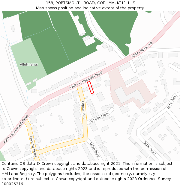 158, PORTSMOUTH ROAD, COBHAM, KT11 1HS: Location map and indicative extent of plot