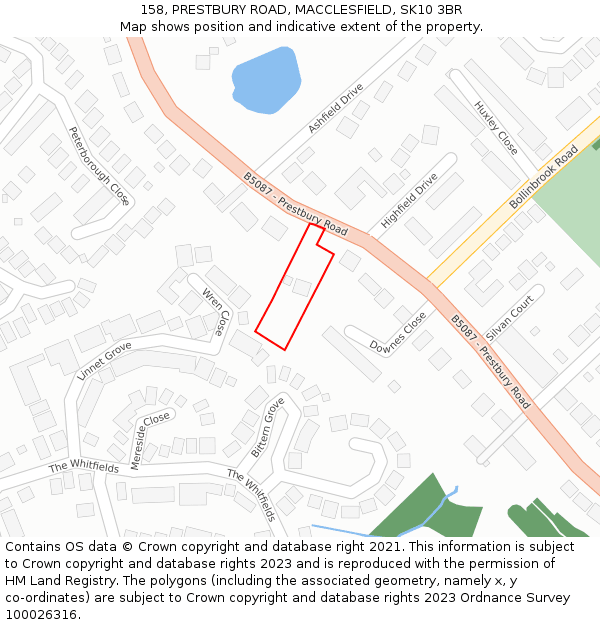 158, PRESTBURY ROAD, MACCLESFIELD, SK10 3BR: Location map and indicative extent of plot