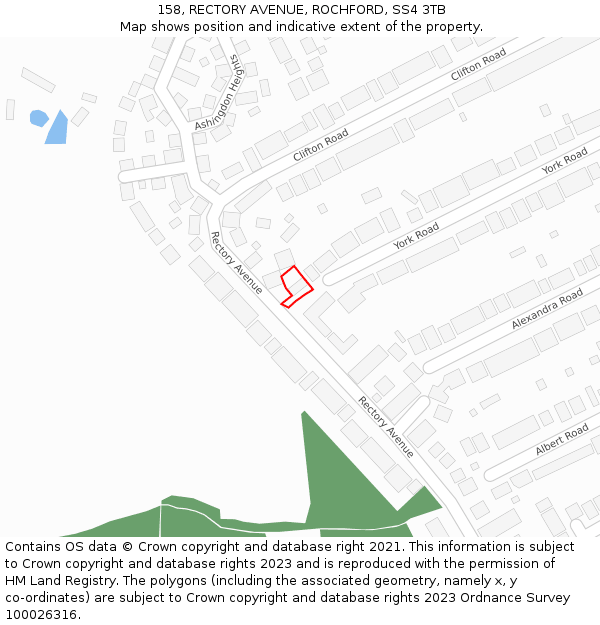 158, RECTORY AVENUE, ROCHFORD, SS4 3TB: Location map and indicative extent of plot