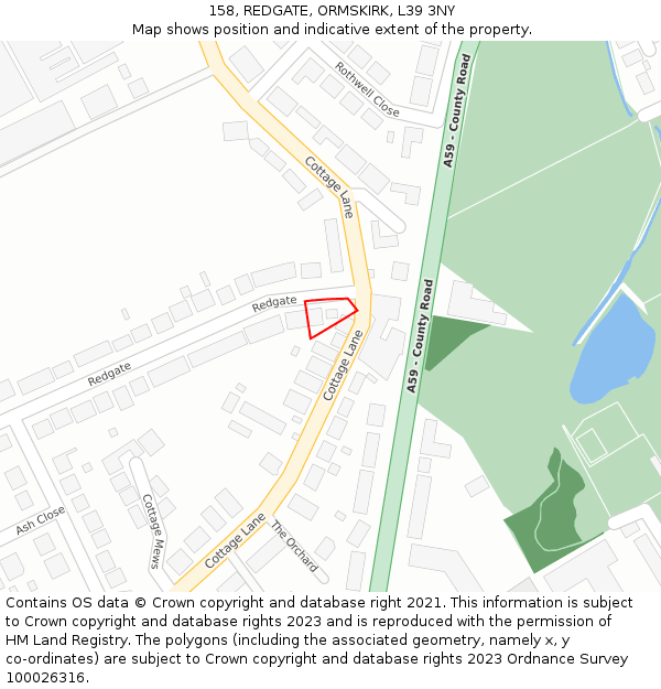 158, REDGATE, ORMSKIRK, L39 3NY: Location map and indicative extent of plot