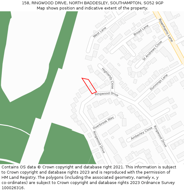 158, RINGWOOD DRIVE, NORTH BADDESLEY, SOUTHAMPTON, SO52 9GP: Location map and indicative extent of plot