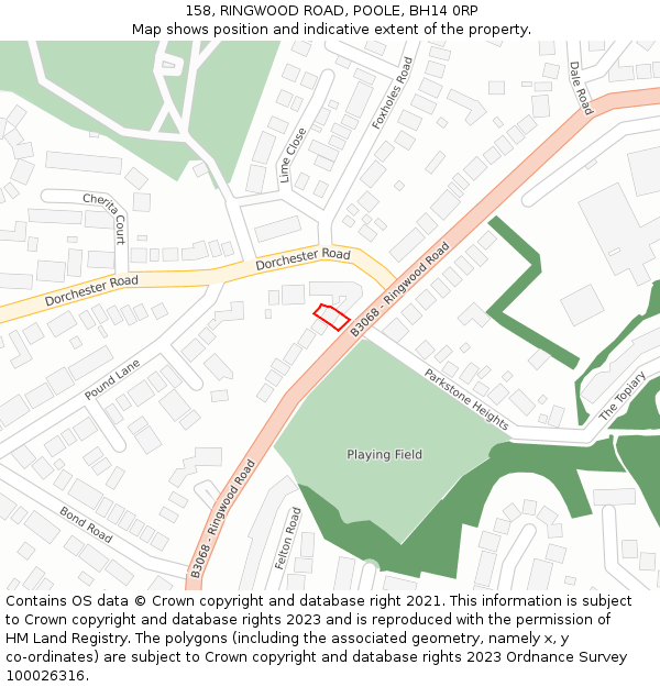 158, RINGWOOD ROAD, POOLE, BH14 0RP: Location map and indicative extent of plot