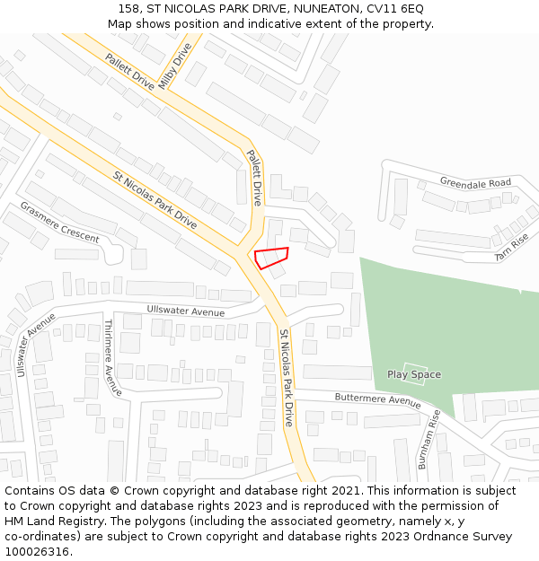 158, ST NICOLAS PARK DRIVE, NUNEATON, CV11 6EQ: Location map and indicative extent of plot