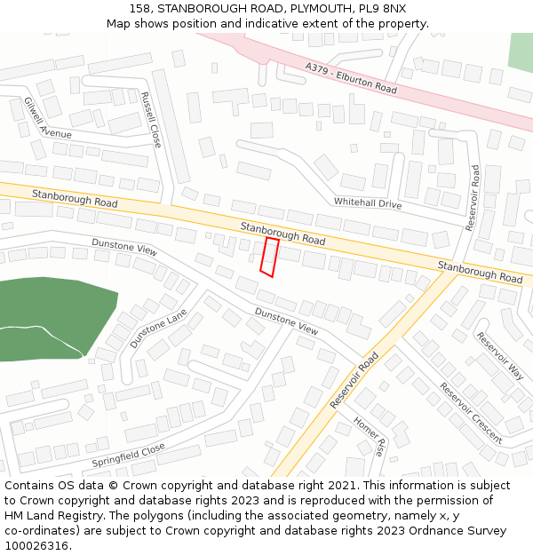 158, STANBOROUGH ROAD, PLYMOUTH, PL9 8NX: Location map and indicative extent of plot