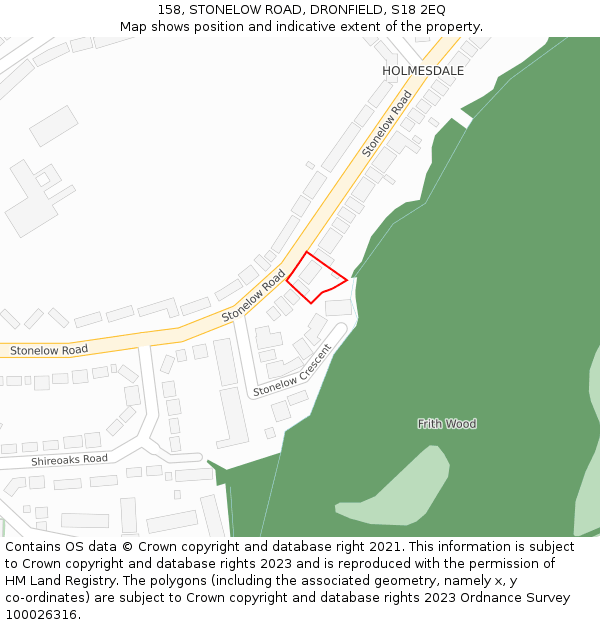 158, STONELOW ROAD, DRONFIELD, S18 2EQ: Location map and indicative extent of plot