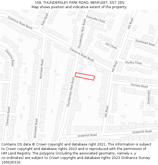 158, THUNDERSLEY PARK ROAD, BENFLEET, SS7 1EN: Location map and indicative extent of plot