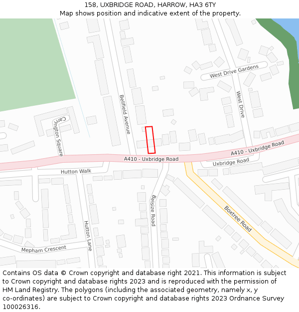 158, UXBRIDGE ROAD, HARROW, HA3 6TY: Location map and indicative extent of plot