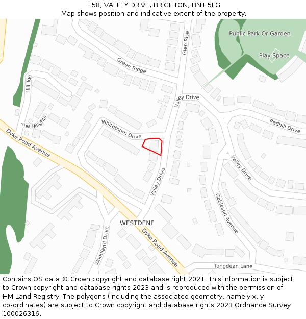158, VALLEY DRIVE, BRIGHTON, BN1 5LG: Location map and indicative extent of plot