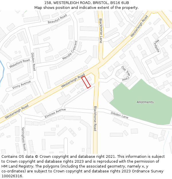 158, WESTERLEIGH ROAD, BRISTOL, BS16 6UB: Location map and indicative extent of plot