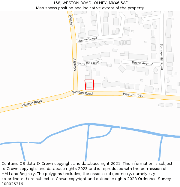 158, WESTON ROAD, OLNEY, MK46 5AF: Location map and indicative extent of plot