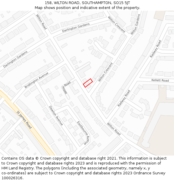 158, WILTON ROAD, SOUTHAMPTON, SO15 5JT: Location map and indicative extent of plot