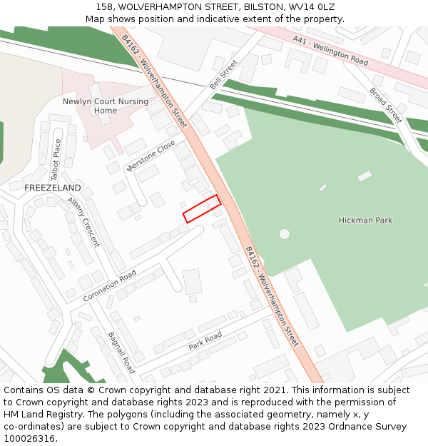 158, WOLVERHAMPTON STREET, BILSTON, WV14 0LZ: Location map and indicative extent of plot