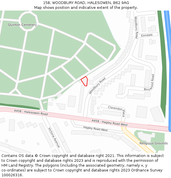 158, WOODBURY ROAD, HALESOWEN, B62 9AG: Location map and indicative extent of plot