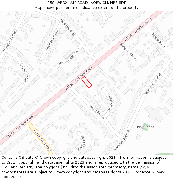 158, WROXHAM ROAD, NORWICH, NR7 8DE: Location map and indicative extent of plot