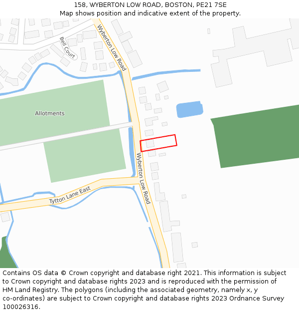 158, WYBERTON LOW ROAD, BOSTON, PE21 7SE: Location map and indicative extent of plot
