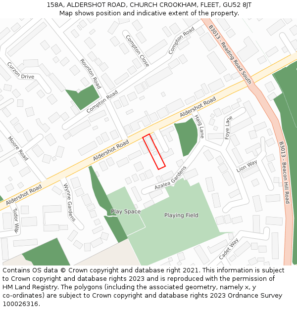 158A, ALDERSHOT ROAD, CHURCH CROOKHAM, FLEET, GU52 8JT: Location map and indicative extent of plot