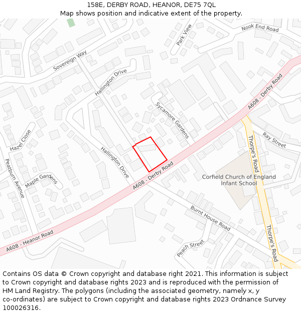 158E, DERBY ROAD, HEANOR, DE75 7QL: Location map and indicative extent of plot
