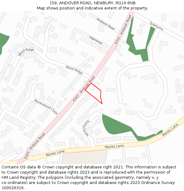 159, ANDOVER ROAD, NEWBURY, RG14 6NB: Location map and indicative extent of plot