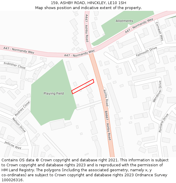 159, ASHBY ROAD, HINCKLEY, LE10 1SH: Location map and indicative extent of plot