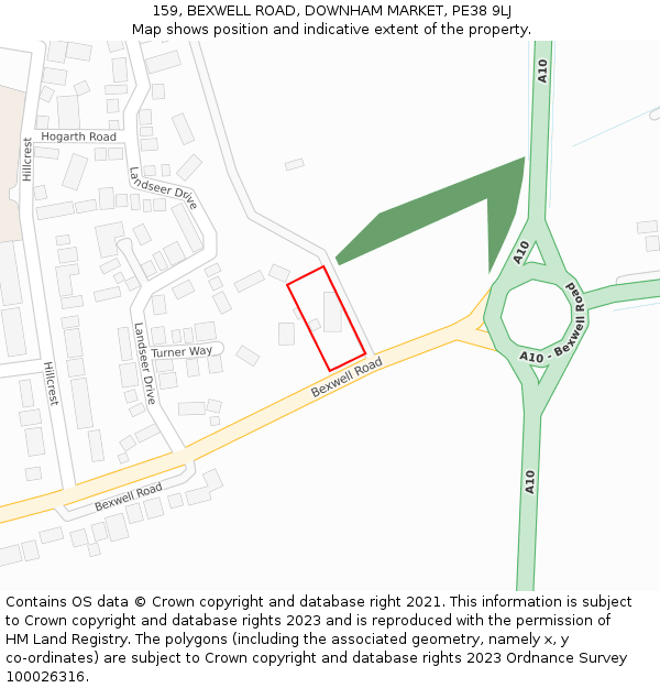 159, BEXWELL ROAD, DOWNHAM MARKET, PE38 9LJ: Location map and indicative extent of plot