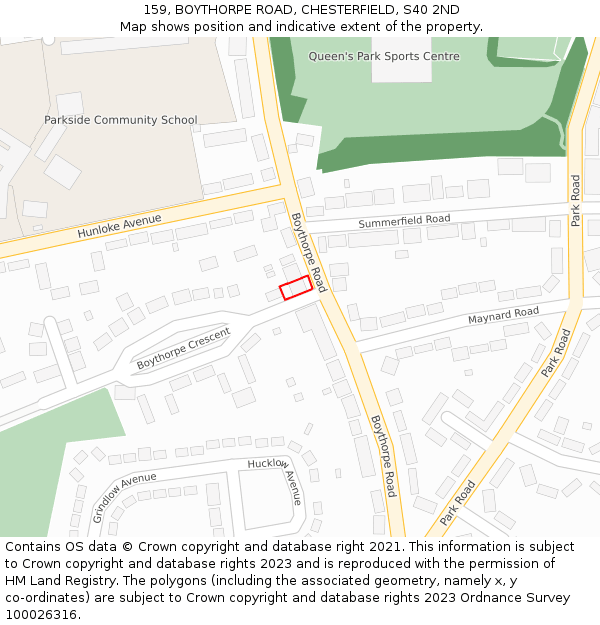 159, BOYTHORPE ROAD, CHESTERFIELD, S40 2ND: Location map and indicative extent of plot