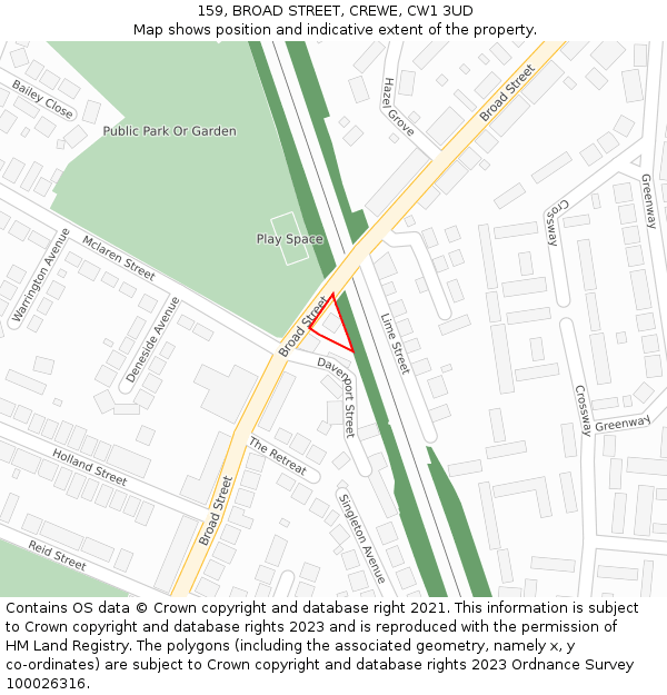 159, BROAD STREET, CREWE, CW1 3UD: Location map and indicative extent of plot