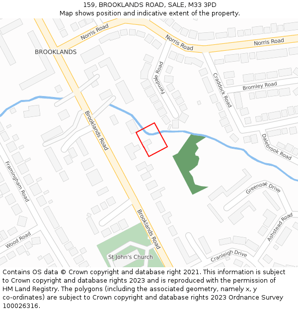 159, BROOKLANDS ROAD, SALE, M33 3PD: Location map and indicative extent of plot