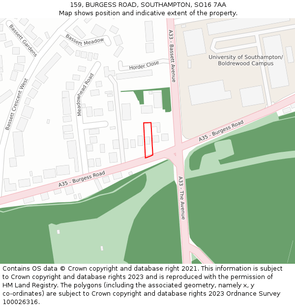 159, BURGESS ROAD, SOUTHAMPTON, SO16 7AA: Location map and indicative extent of plot