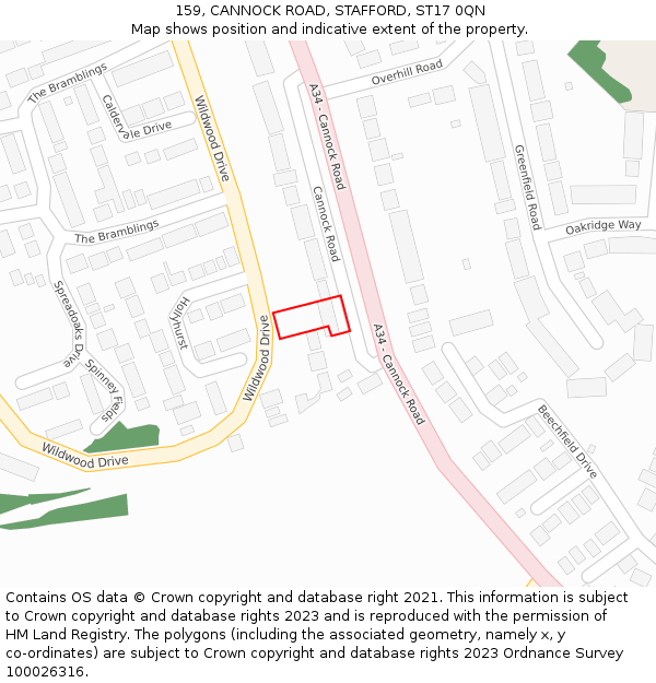 159, CANNOCK ROAD, STAFFORD, ST17 0QN: Location map and indicative extent of plot