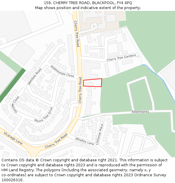 159, CHERRY TREE ROAD, BLACKPOOL, FY4 4PQ: Location map and indicative extent of plot