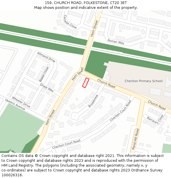 159, CHURCH ROAD, FOLKESTONE, CT20 3ET: Location map and indicative extent of plot