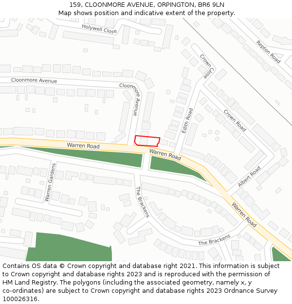159, CLOONMORE AVENUE, ORPINGTON, BR6 9LN: Location map and indicative extent of plot