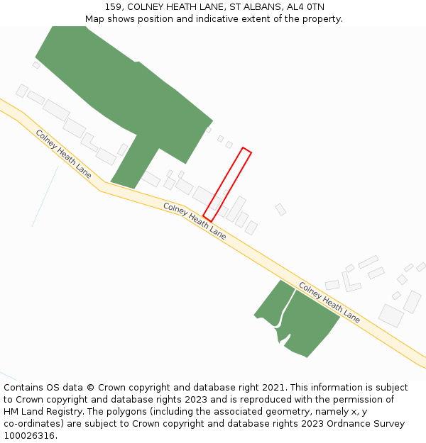 159, COLNEY HEATH LANE, ST ALBANS, AL4 0TN: Location map and indicative extent of plot