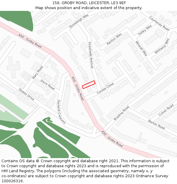 159, GROBY ROAD, LEICESTER, LE3 9EF: Location map and indicative extent of plot