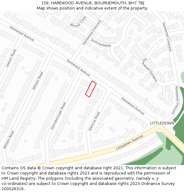159, HAREWOOD AVENUE, BOURNEMOUTH, BH7 7BJ: Location map and indicative extent of plot