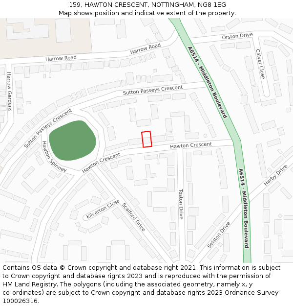 159, HAWTON CRESCENT, NOTTINGHAM, NG8 1EG: Location map and indicative extent of plot