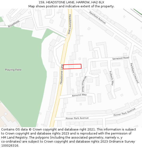 159, HEADSTONE LANE, HARROW, HA2 6LX: Location map and indicative extent of plot