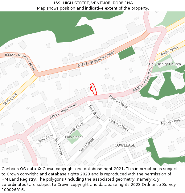 159, HIGH STREET, VENTNOR, PO38 1NA: Location map and indicative extent of plot