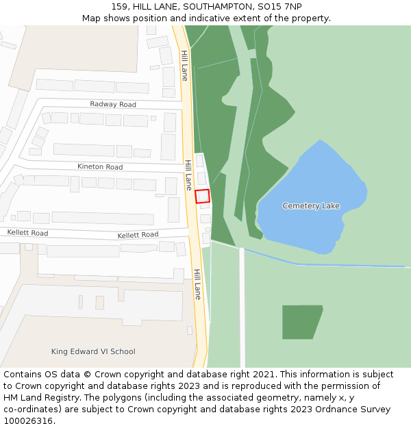 159, HILL LANE, SOUTHAMPTON, SO15 7NP: Location map and indicative extent of plot